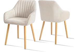 Goeurvant Dining Chairs Set of 2 Upholstered Armchairs with Wood Legs Polyester Kitchen Chairs for Living Room, Beige