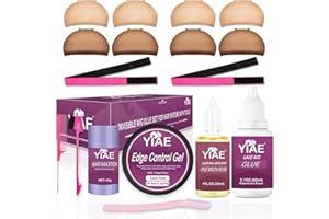 YIAE Kit d'accessoires de Perruque de luxe, 60ml Colle Perruque Lace Wig Waterproof, Kit Perruque avec 8 Bonnet Perruque/Dissolvant Colle Perruque/Hair Wax Stick/Kit de Edge Control - 17Pc.