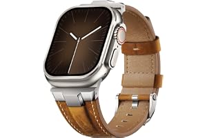 Suitisbest Läderarmband kompatibelt med Apple Watch Ultra 2 armband 49 mm 46 mm 45 mm 44 mm 42 mm, äkta läder, robust metalla