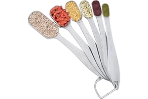 AKHTART 6 Piece Stainless Steel Measuring Spoons, Stackable Measuring Spoons Set, Scale Spoon, Metal Weighing Spoon for Baking, Measuring Tools, Cooking, Cups (Rectangle)
