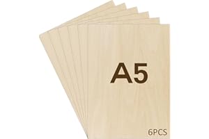 WISYOK 6PCs Tablero Contrachapado A5, Madera Contrachapada 2 mm, Tablero Madera Para Carpintería de Bricolaje, Procesamiento Láser, Fabricación de Modelos, Regalos, Decoraciones - 210x150*2 mm