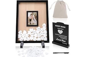 EXSULITY Wedding Guest Book Alternative, Wooden Picture Frame Guestbooks,with 90+ Wooden Hearts, Guest Book Alternative for Birthday Wedding Baby Shower Anniversary Party