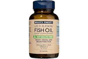 Wiley's Finest Wild Alaskan Fish Oil Easy Swallow Minis - Omega-3 Fish Oil Supplement for Adults and Kids - Double-Strength 630mg EPA and DHA Natural Supplement - 60 Mini Softgels (30 Servings)