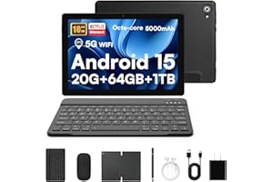 Laptok Tablet, Android 15 Tablet 10 Pollici Con Tastiera, 20GB+64GB+1TB, Octa-Core, Face ID, Tablet PC Con WIFI 5G, Bluetooth 5.4, Widevine L1, 5MP+8MP, 1280 * 800 HD, 5000mAh,2 Anni Garanzia