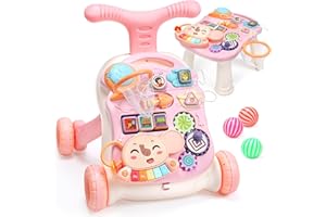 CUTE STONE Andador para bebés para niñas, 2 en 1, andador de aprendizaje y centro de actividades, aprender a caminar, juguetes para caminar con empuje temprano para bebés pequeños