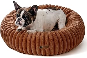 MEWOOFUN Lit d'intérieur en forme de beignet pour chat - Lit moelleux avec fond antidérapant - Lit rond apaisant pour chiot et petit chat (marron, 76 x 76 x 20 cm)