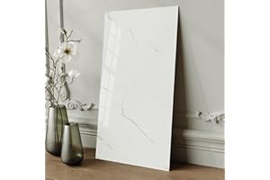 Hode 10 Pieces Marble Tile Stickers, White Self Adhesive Wall Tiles 60 x 30cm, Stick on Tiles for Bathroom Kitchen Waterproof (Glossy)