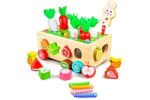 Kizmyee Montessori zabawka drewniana z drewna 7 w 1, do sortowania i układania w stos, zabawka edukacyjna, prezent dla dzieci w wieku 3, 4, 5 lat