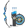 Planet of Toys Super Archery Bow and Arrow Set with Dart Target Board, Colourful with 3 Suction Cup Tip Arrows - Blue