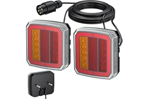 AUTOUTLET Feu arrière de remorque à 7 broches Montage à Vis Lampe Pour Remorque e-Mark E9 E57 40 Ampoules Led Ip65 Éclairage Multifonctionnel Étanche Convient à Divers Véhicules Et Remorques