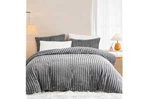 Lanqinglv Winterbettwäsche Plüsch Bettwäsche 135x200 Dunkelgrau Flauschig Kunstfell Warme Bettwäsche Set,Teddy Fleece Cashmere Touch Flanell Bettbezug mit Reißverschluss und 1 Kissenbezug 80x80cm