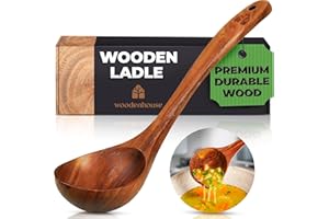 WOODENHOUSE Cuchara Madera Cocina de 31 cm - Con mango largo Para Cocinar y Servir. Cucharón de Sopa, Utensilios de Cocina Madera de Teca Duradera. Accesorios Cocina Antiadherentes y Fáciles de Limpiar