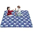 Baby Floor Play Mat Foldable Crawling Mat, 127x127cm Play Mat for Playpen, Washable Non Slip One-Piece Playmats Portable, Cushioned Baby Tummy Time Mats for Infants and Toddlers (Blue Elephant)