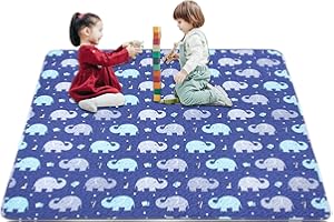 MIIMER Baby Floor Play Mat Foldable Crawling Mat, 127x127cm Play Mat for Playpen, Washable Non Slip One-Piece Playmats Portable, Cushioned Baby Tummy Time Mats for Infants and Toddlers (Blue Elephant)