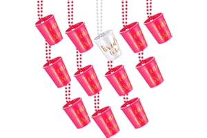 MAITYS 12 Pièces Équipe Mariée et Mariée à Être Collier Verres à Shot en Plastique Perlé Mariée Rose et Blanc avec Feuille d'Or pour Bachelorette Partie Colliers de Fête de Mariage