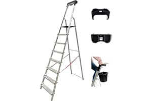 MYPRO ® PREMIUM LINE Aluminium Step Ladder, Lightweight,Portable, Heavy Duty Platform Steps, 3 4 5 6 7 8 Step, EN131 Certified, 150KG Capacity, Ideal for Trade & DIY (8-Step & Tool Tray)