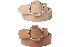 besbomig 2 Piezas Cinturones de Piel para Mujer Cinturón Ajustable para Señora Moda Hebilla de Plata Señoras Cintura Cinturón para Vestido Vaqueros Pantalones Cortos