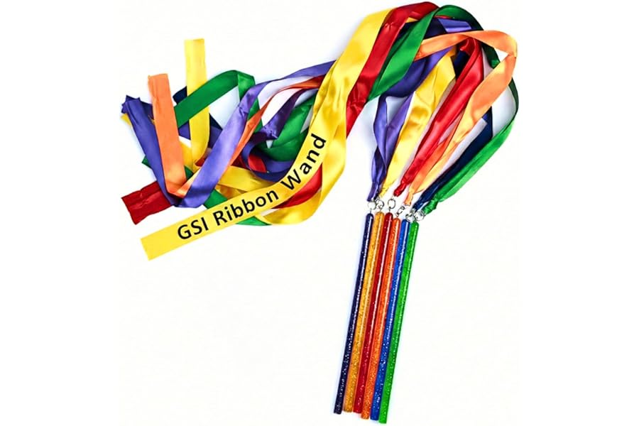 GSi Multicolor Sparkling Ribbon Wands & Rings - 6 & 12 Pack Dance Streamers for Gymnastics, Rhythmic Play & Parties