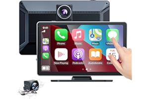 MEETELLALA Wireless Car Stereo,9 Inch CarPlay Screen for Apple Car Play & Android Auto,Portable Touch Wireless Car Play Screen Mirror Link Music Video Player, with 4K Front+Rear 1080P Dual Camera Dash Cam