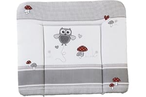 roba Materassino per Fasciatoio Adam & Eule - per Bambini e Neonati - 85 x 75 cm - Morbido - Rivestito in PU - Idrorepellente - con Bordi Rialzati - Traspirante - Motivo Gufetto - Grigio
