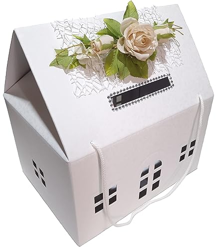 Baule Porta Buste Matrimonio - Scatola Nuziale In Avorio Con Nastro E Fiore Pesca - 38x23x25 Cm - Foto 9