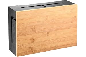 Kabelhanteringsbox med Magnetiskt Bambulock – Elegant Kabelbox för Kabelhantering - 32x20x11cm – För Grenuttag och Kablar – Väggmonterbar – Vit