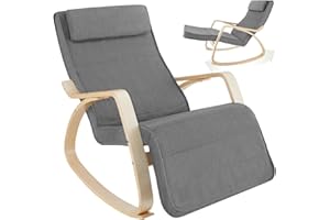 ‎TECTAKE tectake® Rocking Chair with Cushion Cushion, Relaxing Chair, Deck Chair, Armchair for Living Room, Rocking Chair, Nursing Chair for Baby Room, TV Chair, Comfortable Swing Lounger with Footrest - Light