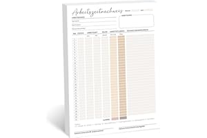 ‎BIROYAL BIROYAL Zeiterfassung, Arbeitszeitnachweis Block A4, monatliche Stundenzettel für 31 Tage pro Blatt, Stundenbuch für Arbeit, vorgedruckte Arbeitszeiterfassung für Kleinbetriebe, Stundennachweis, bunt