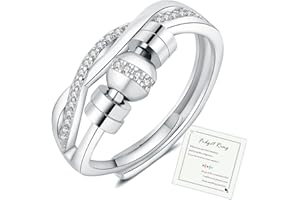 HEEYA Anxiety Ring für Damen Silber 925 Angst Ring mit Zirkonia Offen Verstellbar Anti Stress Ringe mit Perlen Spinner Fidget Ringe Frauen Hypoallergen Stimmungsring gegen Stress Unisex