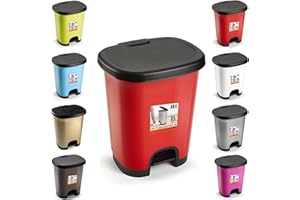 PLASTIFIC Cubo de basura con pedal de 18 l para basura de papel de basura para cocina, oficina, cubos de plástico (rojo con tapa negra) (D2)