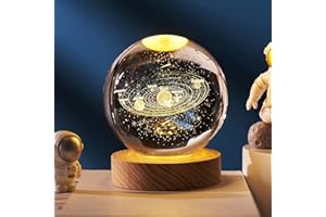 FULLGEN 3D Planet Crystal Ball Night Light, Space Galaxy Crystal Ball with Wooden Base,3D Engraved Solar System LED Light Base for Kids,Gifts for Friends, Family Christmas Thanksgiving (Solar System)