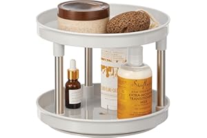 mDesign Organizador de cocina rotatorio – Bandeja organizadora con dos pisos para el baño – Especiero giratorio para los armarios de la cocina o la encimera – gris claro y plateado
