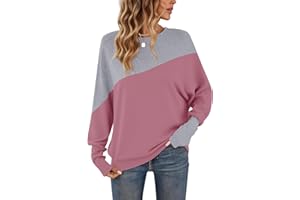 WNEEDU Maglietta a Maniche Lunghe da Donna Girocollo Patchwork Felpa Colorata Polsini Stretti Pullover da Donna