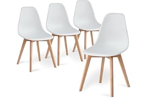 BenyLed Set di 4 Sedie da Pranzo Moderna Sedia Laterale con Sedile in PP e Gambe in Legno di Faggio ideale per Sala da Pranzo, Cucina, Soggiorno, Camera da Letto (Bianca)