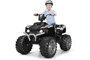 GYMAX Kids Electric Quad Bike, Children Ride On ATV with Bluetooth, Lights, Music, Horn, High/Low Speeds and Slow Start, 12 V Battery Powered Toy Car for 3-7 Years Boys Girls (Black)