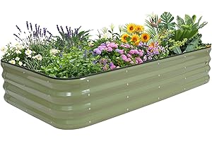 INNO STAGE Adjustable Raised Garden Bed, 5Ft Metal Planter Boxes Outdoor for Growing Vegetables,Herbs,Flowers Steel Plant Raised Garden Bed Kit - OliverGreen 1Pack
