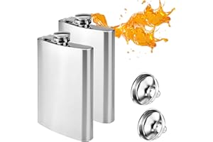 Exbrith 2 Piezas Petaca Portátil con Embudo, Licor Alcohol con Tapón de Rosca, Petacas de Acero Inoxidable de Rosca, para Escalada, Camping, Barbacoa, Bar, Fiesta (con 2 Embudos)