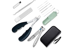 Yoyika Alicates de Uñas de Precisión, Cortauñas Profesional, Tenazas para Cortar Uñas Gruesas y Duras, Lima y Levantador de Uñas, Juego de Herramientas de Manicura y Pedicura, con Limpiador de Oídos