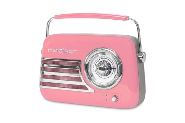 MADISON - FREESOUND-VR40P - Radio Vintage de 30W sur Batterie Longue autonomie avec Bluetooth, USB et FM - Rose