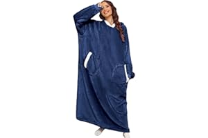 TOMEEK Super długa bluza z kapturem, oversize, bluza Sherpa, unisex, przytulna, flanelowa bluza z kapturem z rękawami, przenośna ogromna bluza z kapturem z kieszeniami, koc na całe ciało