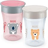 NUK Magic Cup Bicchiere Antigoccia per Bambini, 360° Bordo, 8 + Mesi, 230 ml, Senza BPA, Koala e Orso, 2 Pezzi