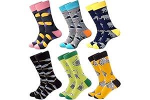 RedMaple Mens Colorful Fun Dress Socks - Funky Pattern Socks Novelty Smart Design Cotton Casual Calf Socks 6 Pairs