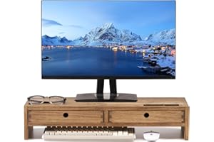 ‎KIRIGEN KIRIGEN hölzerner Monitorständer mit 2 Schubladen Computer Desktop Storage Organizer Lautsprecher TV Laptop Drucker Ständer Office Desktop Stand gelb-braun