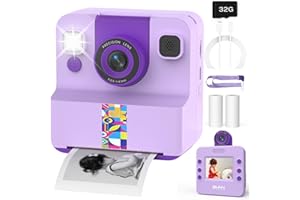 SYLVANTHOS Kinder Sofortbildkamera, 1080p Sofortdruck Kamera für Kinder, 180° drehbares Selfie Objektiv mit 32GB SD-Karte – Geschenk für Jungen & Mädchen (3–12 Jahre), Lila