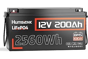 ‎HUMSIENK Humsienk 12V 200Ah LiFePO4 Batterie mit integriertem 100A BMS, 2560Wh Tiefzyklus Lithium Batterie, Niedrigtemperaturschutz, Perfekt für Wohnmobile, Trolling-Motoren, Yachten, Boot