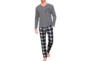 Uniexcosm Pyjama Homme Hiver Coton Ensemble de Pyjama à Carreaux Vêtements de Nuit à Manches Longues Ensemble Pyjama Homme à Carreaux