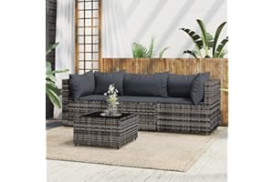 SECOLI Gartensofa Rattan Balkonmöbel Kleiner Balkon Garten Lounge Gartenmöbel Set Rattan Balkonsofa Loungemöbel Terrasse Terrassenmöbel-Grau-4-tlg