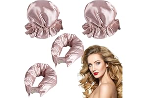 MPXEAVG 4 Pcs Heatless Hair Curler, Fascia Bigodino Capelli, Arricciacapelli Durante la Notte, Ricci Senza Calore con Ganci, Riccioli Senza Calore, Heatless Curls, per Capelli Lunghi e Corti (Rosa)