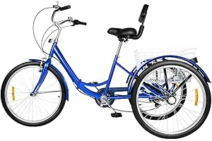 HYDRANGEARY 24'' Tricycle for Adults Folding Adult Tricycle 7-Speed 3 Wheel Bike Max Load 120kg Single Speed Cruiser Bike with Basket, Elder Friendly Trike, Carbon Steel Frame, for Shopping Exercising Picnic etc