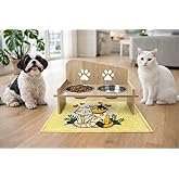Gobypet Ahşap ve Metal &Ccedil;ift Hazneli Kedi ve K&ouml;pek Mama Su Kabı ile Paspas (Kare)